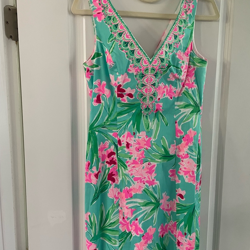 Lilly Pulitzer Aqua Dress with Pink & Green Floral Print NWT